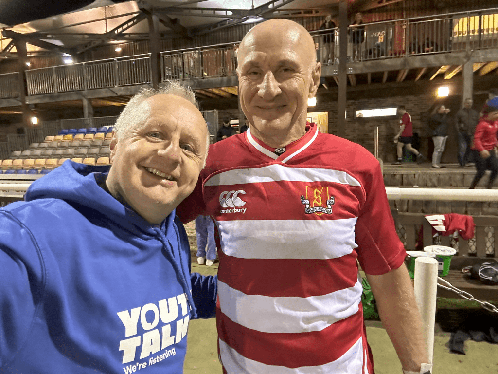 Youth Talk CEO - David Barker - with Sandringham School's headteacher Alan Gray at Sandringham Schools charity rugby match